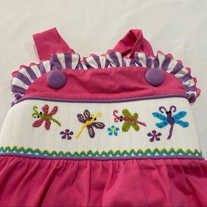 NWT! Three Sisters Smocked Bubble With Dragonflies And Flowers
